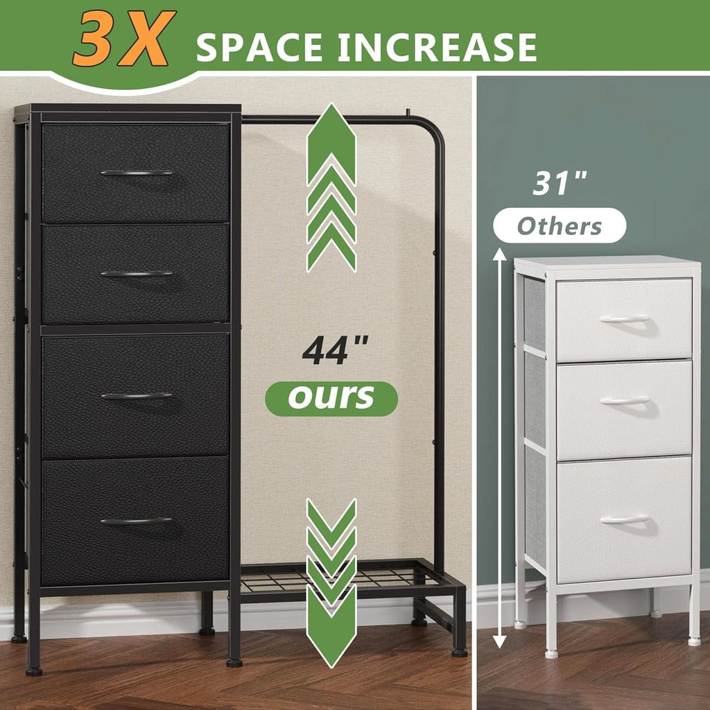 Dresser With Hanging Rack And 4 Drawers Black 44 Inch Tall